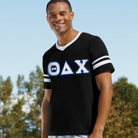 Theta Delta Chi Striped Tee with Twill Letters - Augusta 360 - TWILL