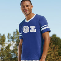 Theta Xi Striped Tee with Twill Letters - Augusta 360 - TWILL