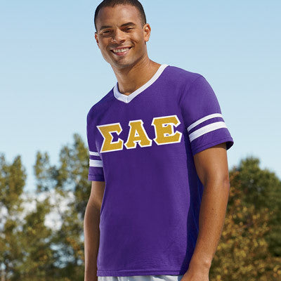 Sigma Alpha Epsilon V-Neck Jersey with Striped Sleeves - 360 - TWILL