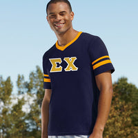 Sigma Chi Striped Tee with Twill Letters - Augusta 360 - TWILL