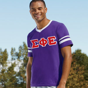 Sigma Phi Epsilon V-Neck Jersey with Striped Sleeves - 360 - TWILL