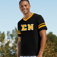 Sigma Nu Striped Tee with Twill Letters - Augusta 360 - TWILL