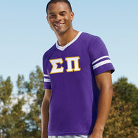 Sigma Pi Striped Tee with Twill Letters - Augusta 360 - TWILL