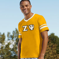 Zeta Psi Striped Tee with Twill Letters - Augusta 360 - TWILL