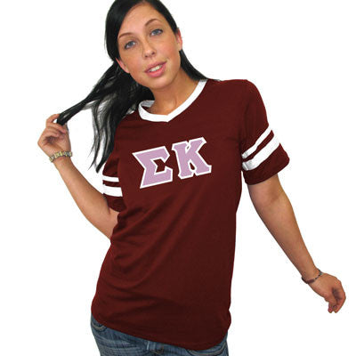 Sigma Kappa V-Neck Jersey with Striped Sleeves - 360 - TWILL