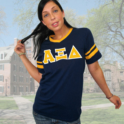 Alpha Xi Delta Striped Tee with Twill Letters - Augusta 360 - TWILL