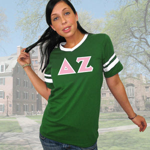 Delta Zeta Striped Tee with Twill Letters - Augusta 360 - TWILL