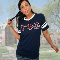 Gamma Phi Omega Striped Tee with Twill Letters - Augusta 360 - TWILL