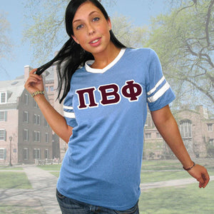 Pi Beta Phi V-Neck Jersey with Striped Sleeves - 360 - TWILL