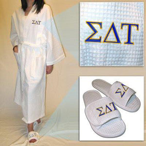 Sorority Spa Robe and Slippers Set, 2-Color Greek Letters - EMB