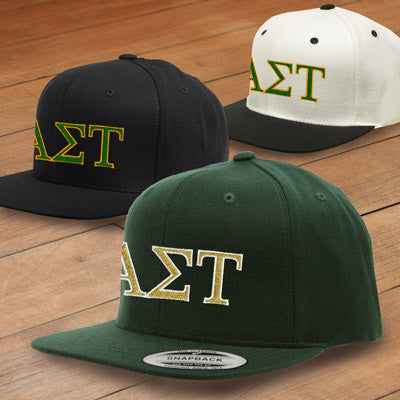 Alpha Sigma Tau Snapback Cap, 2-Color Greek Letters - 6089 - EMB