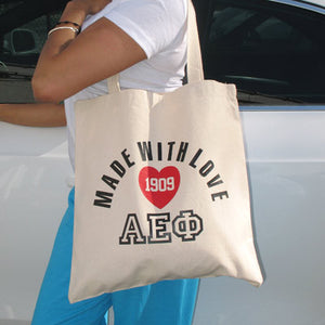 Sorority Tote Bag, Printed Made With Love Design - Q-Tees Q800 - CAD