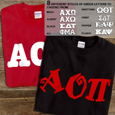 Alpha Omicron Pi T-Shirt, Printed 10 Fonts, 2-Pack Bundle Deal - G500 - CAD