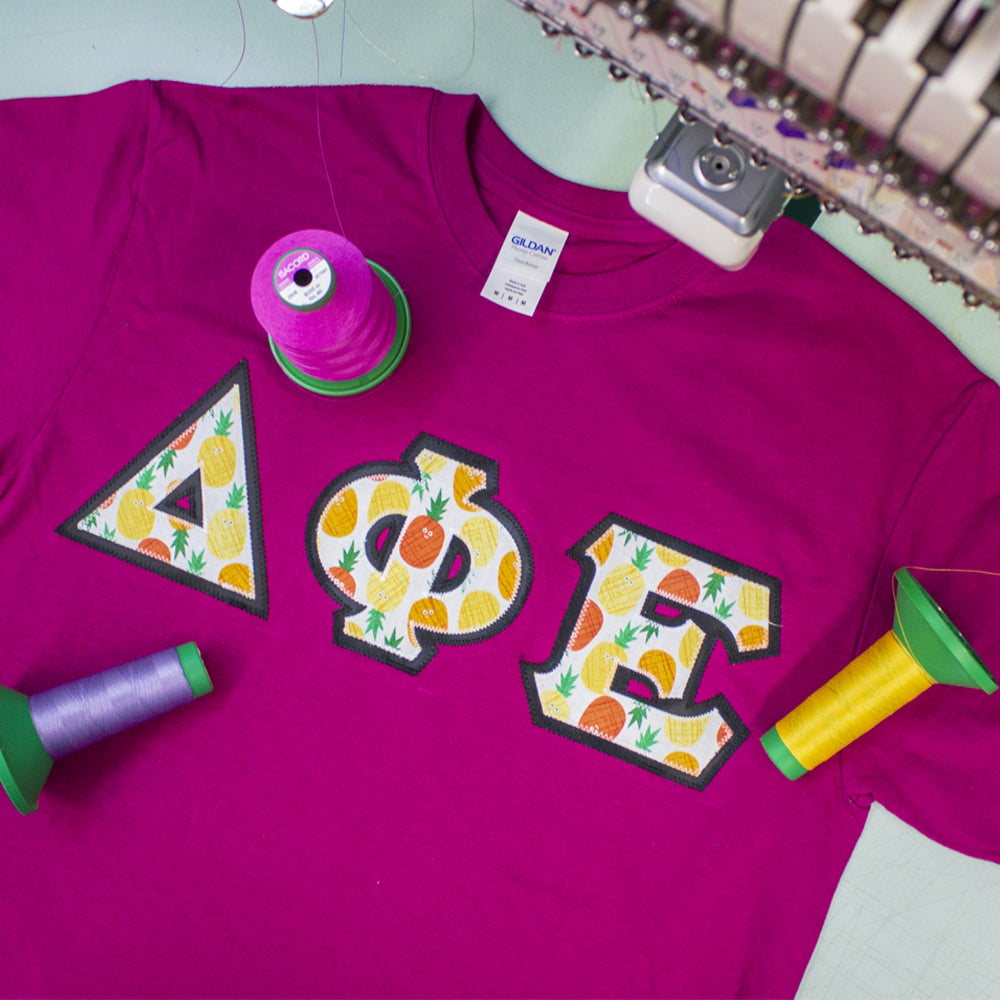 Greek Lettered T-Shirt, [FREE Patterns + Borders]