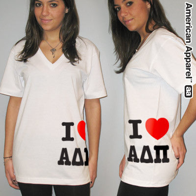 Greek 'I Love Alpha Delta Pi' Custom Printed Sorority V-Neck Tee - Bella 3005 - CAD