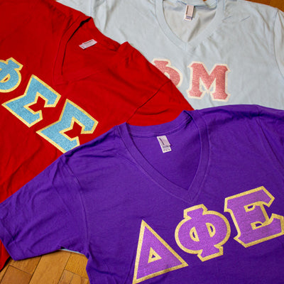 Sorority V-Neck Tee with Glitter Letters - TWILL