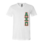 Alpha Chi Omega Sorority V-Neck Shirt (Vertical Letters) - Bella 3005 - TWILL