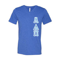 Alpha Delta Pi Sorority V-Neck Shirt (Vertical Letters) - Bella 3005 - TWILL