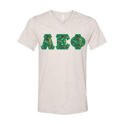 Alpha Epsilon Phi V-Neck Shirt, Horizontal Letters - TWILL