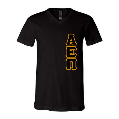 Alpha Epsilon Pi Fraternity V-Neck T-Shirt , Vertical Letters- TWILL