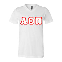 Alpha Omicron Pi Sorority V-Neck Shirt (Horizontal Letters) - Bella 3005 - TWILL