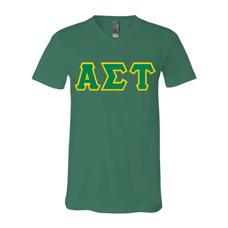 Alpha Sigma Tau V-Neck Shirt, Horizontal Letters - TWILL
