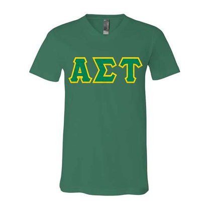 Alpha Sigma Tau V-Neck Shirt, Horizontal Letters - TWILL