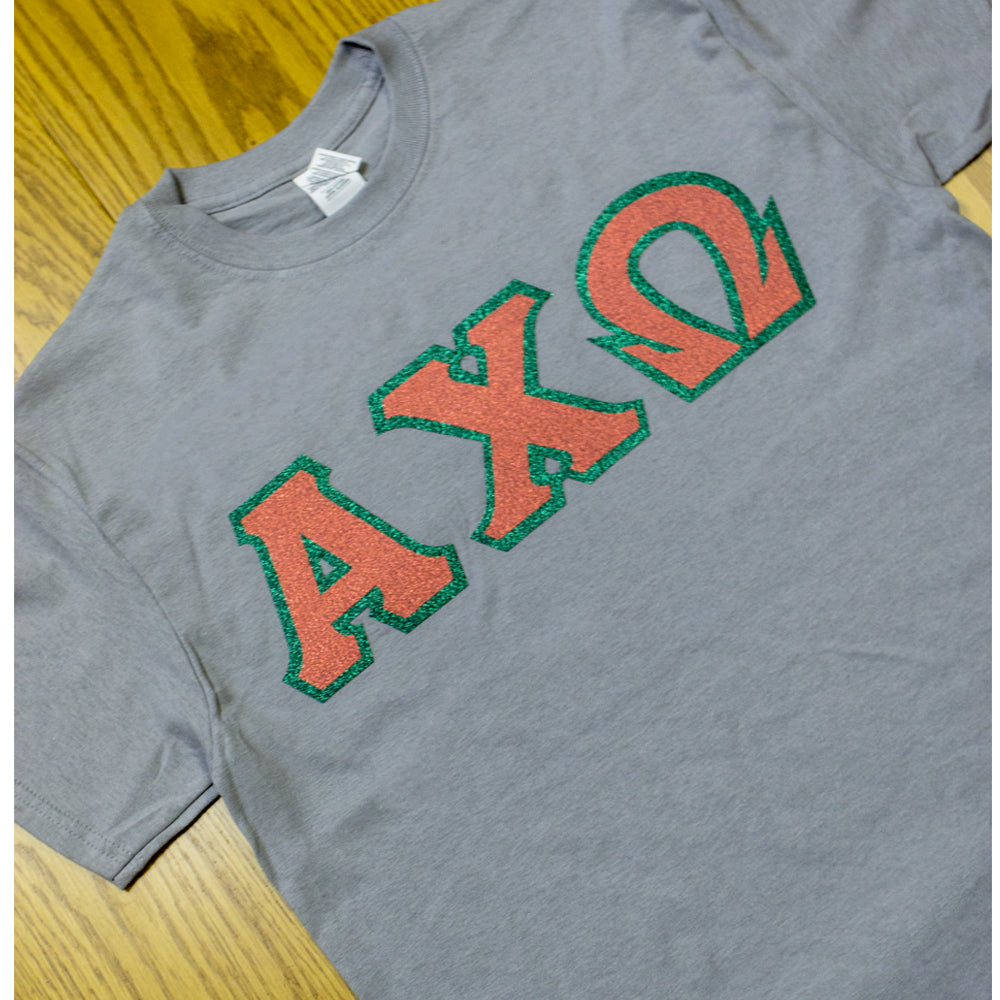 Sorority Letter T-Shirt with Glitter Options - G500 - TWILL