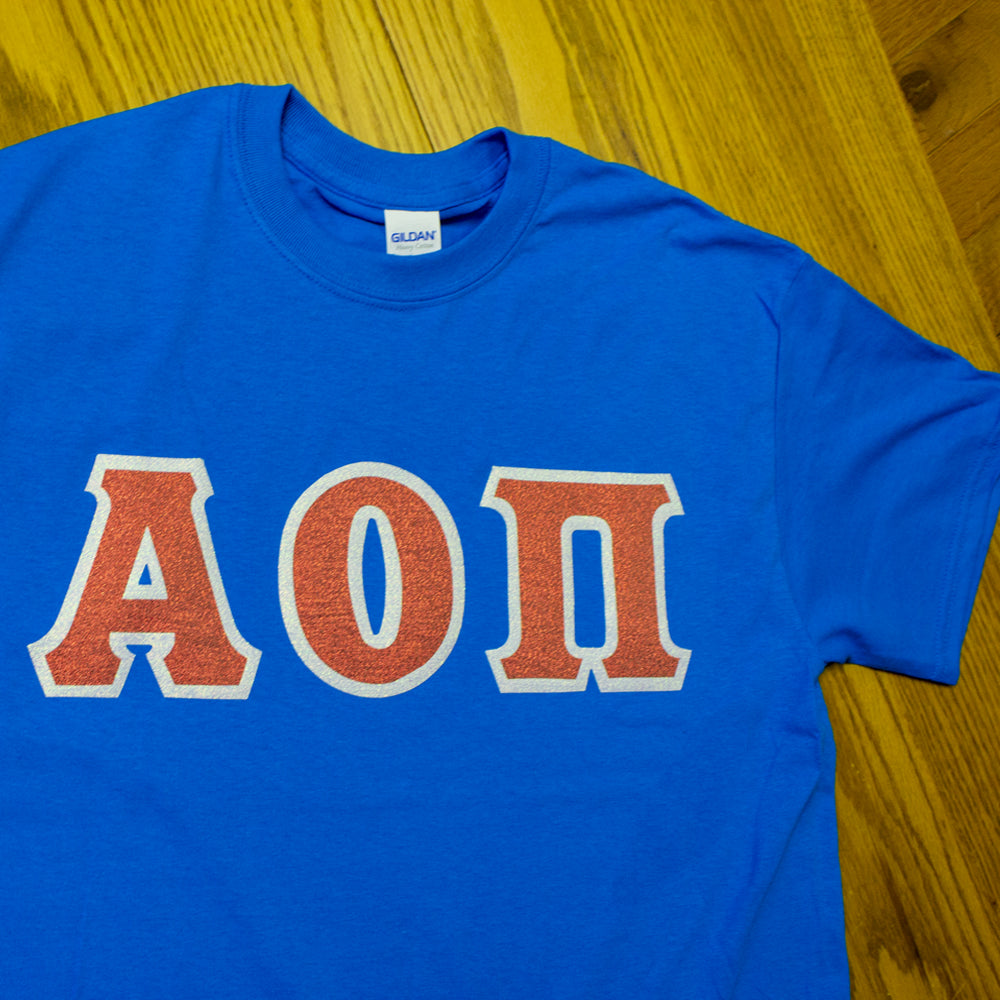 Sorority Letter T-Shirt with Glitter Options - G500 - TWILL