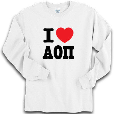 I Love Alpha Omicron Pi Printed Longsleeve - Gildan 2400 - CAD
