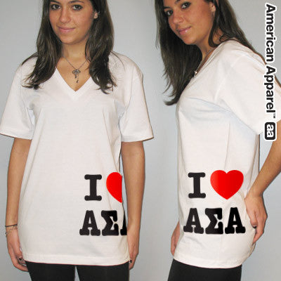 Greek 'I Love Alpha Sigma Alpha' Custom Printed Sorority V-Neck Tee - Bella 3005 - CAD