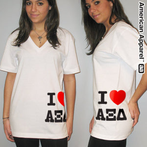 Greek 'I Love Alpha Xi Delta' Custom Printed Sorority V-Neck Tee - Bella 3005 - CAD