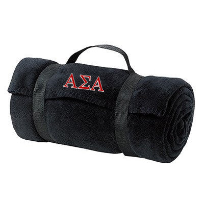 Alpha Sigma Alpha Fleece Blanket with Straps, 2-Color Greek Letters - BP10 - EMB