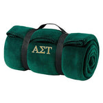 Alpha Sigma Tau Fleece Blanket with Straps, 2-Color Greek Letters - BP10 - EMB