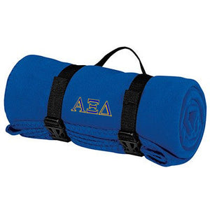 Alpha Xi Delta Fleece Blanket with Straps, 2-Color Greek Letters - BP10 - EMB