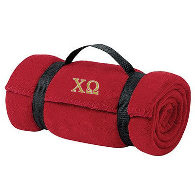 Chi Omega Fleece Blanket with Straps, 2-Color Greek Letters - BP10 - EMB