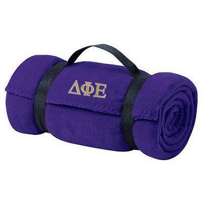 Delta Phi Epsilon Fleece Blanket with Straps, 2-Color Greek Letters - BP10 - EMB