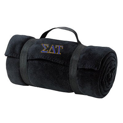 Sigma Delta Tau Fleece Blanket with Straps, 2-Color Greek Letters - BP10 - EMB