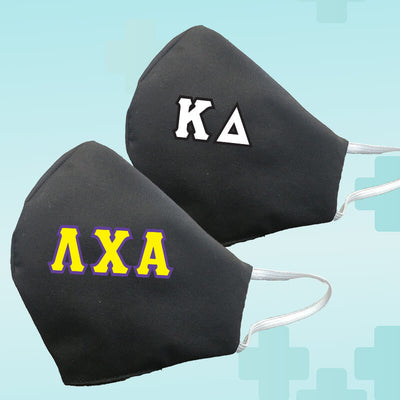 Greek Fraternity Sorority Letters Black Reusable Face Mask Covering - Made in USA - 100% Cotton - Poppi 2.0 - DIG
