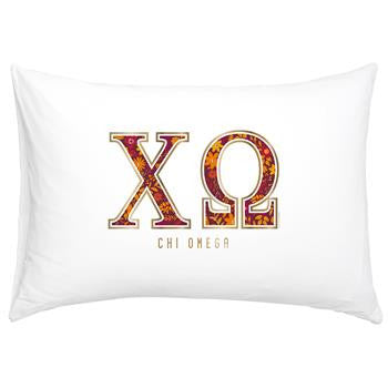 Chi Omega Floral Cotton Pillowcase - Alexandra Co. a3016