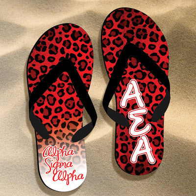 Alpha Sigma Alpha Cheetah Print Flip Flops - SBL100 - SUB