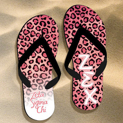 Zeta Sigma Chi Cheetah Print Flip Flops - SBL100 - SUB
