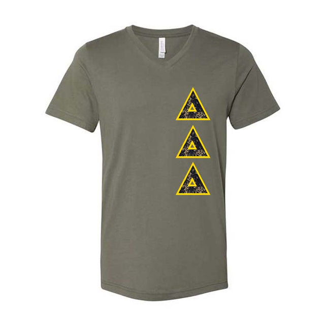 Delta Delta Delta Sorority V-Neck Shirt (Vertical Letters) - Bella 3005 - TWILL