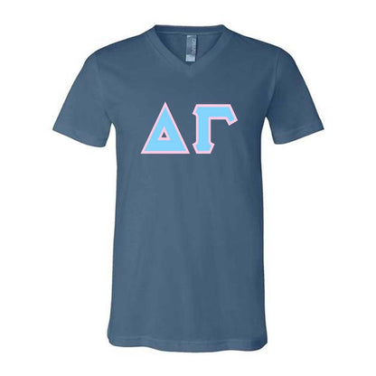 Delta Gamma V-Neck Shirt, Horizontal Letters - TWILL