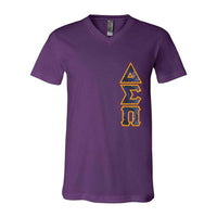 Delta Sigma Pi Fraternity V-Neck T-Shirt (Vertical Letters) - Bella 3005 - TWILL