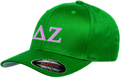 Delta Zeta Flexfit Fitted Hat, 2-Color Greek Letters - 6277 - EMB