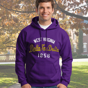 Delta Tau Delta State and Date Printed Hoody - Gildan 18500 - CAD