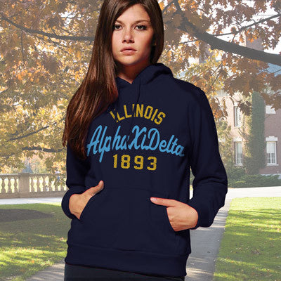 Alpha Xi Delta State and Date Printed Hoody - Gildan 18500 - CAD