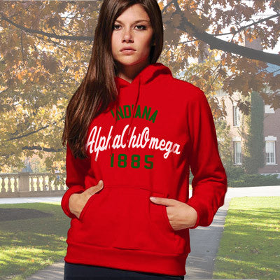 Alpha Chi Omega State and Date Printed Hoody - Gildan 18500 - CAD