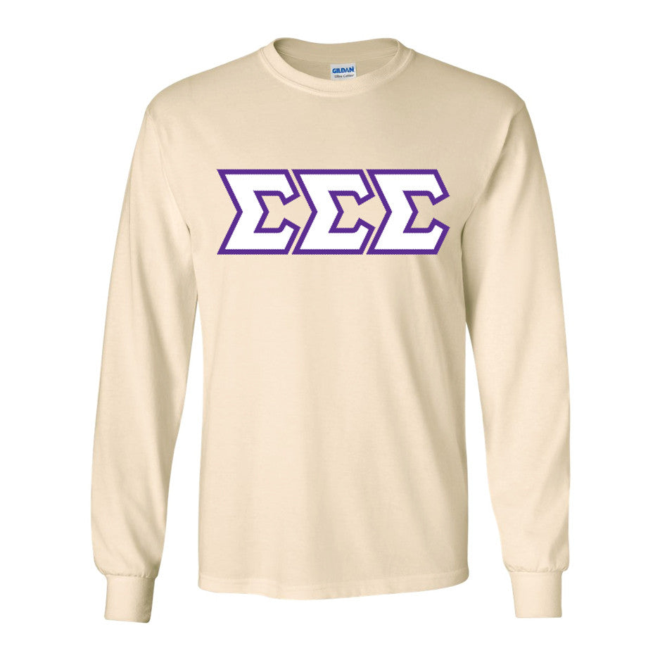 Sorority Long-Sleeve Shirt, Printed Greek Letters - Gildan 2400 - DIG